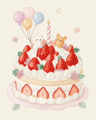 JPG 기념일 행복 어린이 과일 일러스트 딸기 디저트 선물 장식 파티 귀여움 케이크 축제 곰인형 축하 생일 크림 풍선 토끼인형 핸드메이드 맛있는 국내일러스트 AI일러스트 AI콘텐츠 감정 음식 인형 컨셉 사람 이벤트 토끼 파일형식