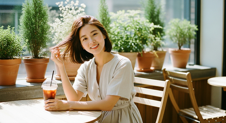 JPG 식물 편집이미지 여자 음악 서울 대화 웃음 일상 여름 친구 햇빛 카페 편안함 창가 브런치 아이스커피 의료성형뷰티 편집실사 AI인물포토 AI콘텐츠 계절 커피 창문 관계 문화예술 한국 표정 말하기 사람 라이프 태양 상점 식사 감각 CG 파일형식 AI포토