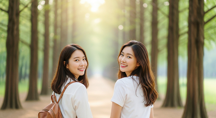 JPG 나무 편집이미지 여자 행복 자연 웃음 풍경 여름 친구 청춘 햇빛 산책 숲 소통 순간 의료성형뷰티 편집실사 AI인물포토 AI콘텐츠 식물 계절 감정 컨셉 관계 휴식 표정 사람 태양 CG 생태계 파일형식 AI포토