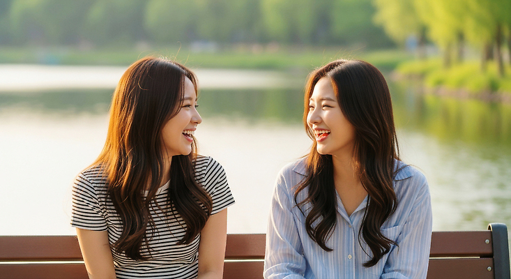 JPG 편집이미지 공원 여자 행복 호수 자연 휴식 대화 미소 웃음 야외 여름 친구 즐거움 친목 사교 의료성형뷰티 편집실사 AI인물포토 AI콘텐츠 계절 공공시설 감정 컨셉 관계 표정 말하기 사람 CG 생태계 파일형식 AI포토