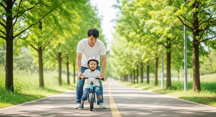 JPG 편집이미지 공원 도로 어린이 가족 함께함 풍경 여름 운동 평화 자전거 산책 시간 아빠 즐거움 의료성형뷰티 편집실사 AI인물포토 AI콘텐츠 계절 공공시설 감정 길 컨셉 관계 교통시설 휴식 건강 사람 바이크 CG 파일형식 AI포토