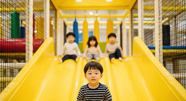 JPG 편집이미지 어린이 모션 웃음 노란색 미끄럼틀 놀이터 높이 즐거움 의료성형뷰티 편집실사 AI인물포토 AI콘텐츠 감정 컬러 놀이 표정 사람 놀이기구 CG 파일형식 AI포토