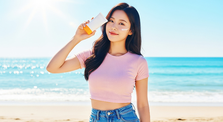 JPG 편집이미지 여자 행복 바다 모션 하늘 건강 웃음 해변 일상 여름 햇빛 선크림 피부 의료성형뷰티 청량 편집실사 AI인물포토 AI콘텐츠 계절 감정 표정 사람 라이프 신체부위 태양 화장품 CG 파일형식 AI포토