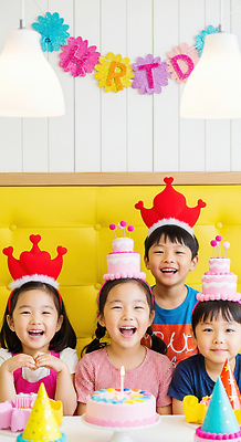 JPG 편집이미지 왕관 웃음 장식 친구 노란색 파티 케이크 기쁨 축하 생일 즐거움 순간 의료성형뷰티 편집실사 AI인물포토 AI콘텐츠 기념일 감정 컬러 컨셉 관계 디저트 표정 이벤트 CG 파일형식 AI포토