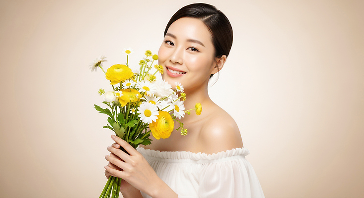 JPG 편집이미지 여자 패션 꽃다발 포즈 백그라운드 자연 생명 미소 정원 기쁨 허브 뷰티풀 의료성형뷰티 편집실사 AI인물포토 AI콘텐츠 식물 꽃 감정 표정 사람 CG 생태계 파일형식 AI포토