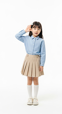 JPG 편집이미지 옷 감정 어린이 포즈 소녀 갈색 군중 호기심 소통 플리츠스커트 의료성형뷰티 편집실사 AI인물포토 AI콘텐츠 여자 컬러 컨셉 사람 치마 CG 파일형식 AI포토