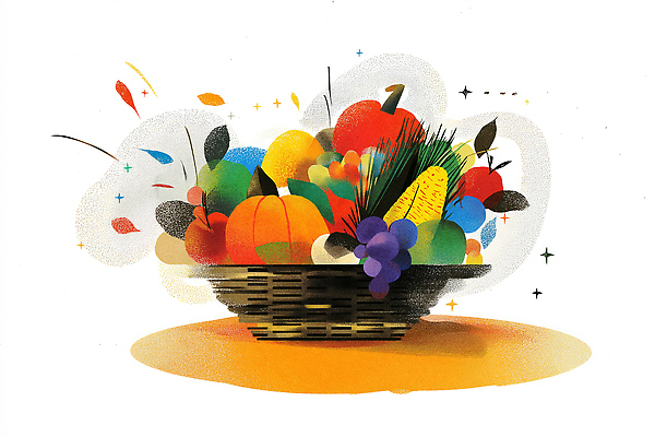 JPG 모양 디자인 행복 여유 예술 음식 컬러 채소 과일 일러스트 자연 건강 생활 바구니 신선 조화 뷰티풀 국내일러스트 AI일러스트 AI콘텐츠 감정 생태계 파일형식