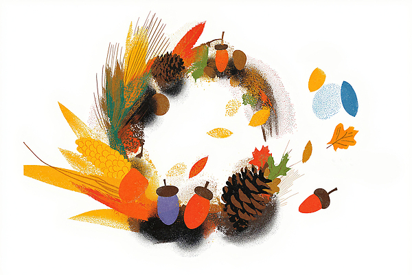 JPG 계절 열매 예술 컬러 단풍 잎 오렌지 일러스트 자연 장식 빨간색 갈색 화환 수확 가을 소나무 황금 감성 아카시아 국내일러스트 AI일러스트 AI콘텐츠 나무 식물 꽃 컨셉 농업 과일 생태계 파일형식