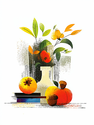 JPG 식물 디자인 꽃 여유 예술 컬러 과일 일러스트 자연 탁자 생명 그래픽 책 정원 가을 분위기 그림 대칭 정물화 창의성 국내일러스트 AI일러스트 AI콘텐츠 계절 감정 가구 컨셉 생태계 파일형식