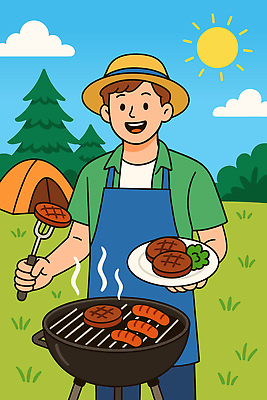 나무 그릇 남자 음식 일러스트 가족 육류 스테이크 요리 웃음 여름 친구 햇빛 야외활동 캠핑 소시지 그릴 바비큐 즐거움 국내일러스트 AI파일 식물 식기 계절 감정 식재료 관계 주방용품 레저 서양음식 표정 사람 태양 가공식품 파일형식 벡터