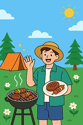 모자 접시 남자 일러스트 가족 모션 자연 텐트 육류 요리 야외 여름 친구 캠핑 매력적 그릴 숲 바비큐 즐거움 국내일러스트 AI파일 식기 잡화 계절 감정 음식 컨셉 식재료 관계 주방용품 레저 캠핑도구 사람 생태계 파일형식 벡터