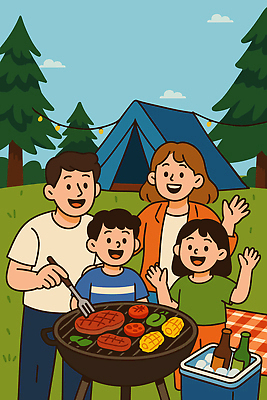 행복 음식 채소 일러스트 가족 자연 육류 요리 웃음 여름 소풍 야외활동 와인 캠핑 그릴 바비큐 즐거움 주말 외식 국내일러스트 AI파일 계절 감정 식재료 관계 주방용품 레저 주류 표정 생태계 파일형식 벡터