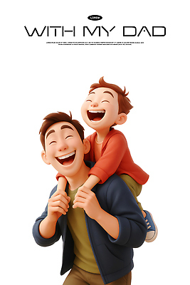 PSD 편집이미지 행복 아들 어린이 가족 포옹 놀이 사랑 웃음 3D 시간 틈 아빠 즐거움 동반자 유대감 편집3D 감정 관계 안기 표정 사람 디지털합성 파일형식