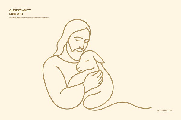 동물 감정 기독교 종교 예술 일러스트 포옹 따뜻함 사랑 평화 양 예수 그림 사색 위로 단순화된 재현 국내일러스트 AI파일 컨셉 생각 포유류 안기 신_종교 파일형식 벡터