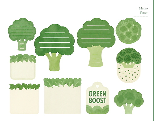 PSD 식물 템플릿 디자인 스티커 일러스트 문구용품 아이디어 건강 선물 일상 초록색 다이어리 공책 기록 메모지 브로콜리 정리 창의력 국내일러스트 컬러 컨셉 채소 라이프 사무용품 오브젝트 파일형식