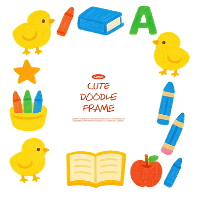 PSD 디자인 어린이 예술 컬러 일러스트 도안 학교 색연필 프레임 병아리 미술 장식 책 사과 공예 오브젝트 크레파스 만들기 창의성 아기자기 국내일러스트 교육 컨셉 과일 모션 조류 문화예술 학용품 사람 취미 파일형식