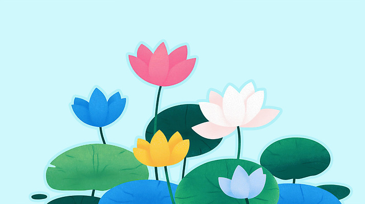 PSD 식물 꽃잎 꽃 컬러 하늘색 일러스트 자연 생명 풍경 여름 파란색 연못 수면 수중식물 식물원 화사함 뷰티풀 수련꽃 국내일러스트 계절 컨셉 물 생태계 파일형식