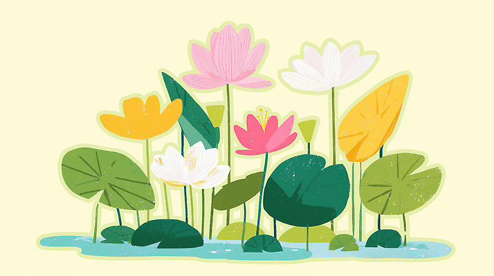 PSD 식물 꽃 컬러 잎 일러스트 자연 생명 연꽃 풍경 여름 햇빛 평화 연못 수면 수중식물 수조 연습 생태계 조화 뷰티풀 국내일러스트 계절 컨셉 물 태양 파일형식
