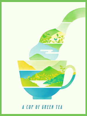 PSD 음료 컬러 잎 일러스트 자연 산 풍경 컵 초록색 강 평화 일본 수학 차 녹차 조화 굴곡 뷰티풀 국내일러스트 식물 식기 아시아 컨셉 교과목 차_음료 생태계 파일형식