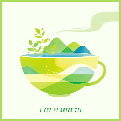 PSD 식물 음료 컬러 잎 일러스트 자연 따뜻함 건강 풍경 컵 물 차 편안함 힐링 조화 차마시기 경관 국내일러스트 자연요소 식기 마시기 감각 생태계 파일형식
