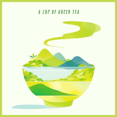 PSD 전통 그릇 음료 컬러 일러스트 자연 아침 휴식 산 건강 풍경 평화 차 수증기 숲 녹차 조화 뷰티풀 온기 국내일러스트 주간 식기 컨셉 차_음료 생태계 파일형식
