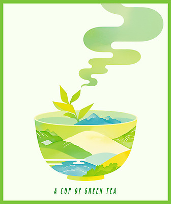 PSD 식물 전통 그릇 여유 음료 잎 일러스트 자연 건강 풍경 초록색 차 맛 수증기 녹차 그림 힐링 향기 사색 국내일러스트 식기 감정 컬러 컨셉 생각 차_음료 생태계 냄새 파일형식