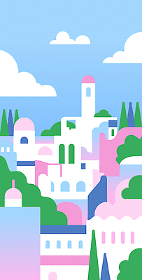 나무 건축물 디자인 건축 분홍색 컬러 여행 일러스트 자연 하늘 풍경 장식 파란색 관광지 마을 모던 조화 삼나무 전경 국내일러스트 AI파일 식물 생태계 파일형식 벡터 탑뷰