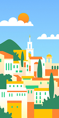 전통 건축물 문화 여행 일러스트 자연 거리 풍경 건물 햇빛 평화 탑 도시 언덕 그림 조화 뷰티풀 색채 국내일러스트 AI파일 건축 컨셉 태양 생태계 파일형식 벡터