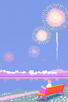 JPG 여유 컬러 일러스트 자연 하늘 불꽃놀이 사람 풍경 물 여름 평화 감상 도시 저녁 강가 시원함 즐거움 뷰티풀 순간 동심 국내일러스트 AI일러스트 AI콘텐츠 자연요소 계절 감정 컨셉 놀이 강 야간 생태계 파일형식