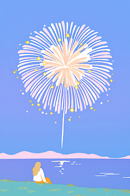 JPG 무료이미지 여자 여유 일러스트 자연 밤하늘 불꽃놀이 해변 여름 평화 맑음 감상 금색 시세 화려 저녁 즐거움 장면 소통 색감 국내일러스트 AI일러스트 AI콘텐츠 계절 감정 바다 컬러 컨셉 놀이 하늘 날씨 사람 금융 야간 생태계 파일형식