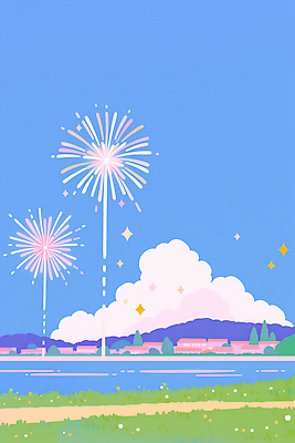 JPG 여유 컬러 일러스트 자연 하늘 조명 불꽃놀이 풍경 이벤트 여름 반사 평화 축제 시세 화려 저녁 강가 조화 뷰티풀 국내일러스트 AI일러스트 AI콘텐츠 계절 감정 컨셉 놀이 금융 강 야간 생태계 파일형식