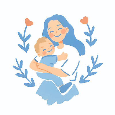 PSD 디자인 꽃 행복 감정 일러스트 가족 포옹 엄마 따뜻함 사랑 미소 사람 장식 파란색 육아 아기 포근함 그림 뷰티풀 국내일러스트 식물 컬러 관계 안기 표정 감각 파일형식