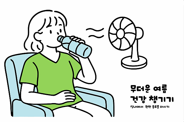 음료 일러스트 휴식 실내 건강 사람 생활 물 여름 선풍기 더위 시원함 기분전환 방법 방안 생활습관 수분섭취 국내일러스트 AI파일 자연요소 계절 컨셉 날씨 내부 가전제품 습관 파일형식 벡터
