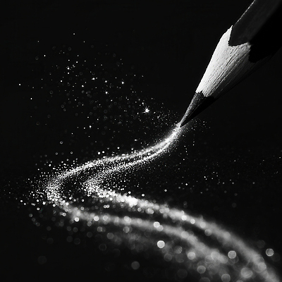 JPG 편집이미지 디자인 예술 선 백그라운드 흑백 빛 반짝임 연필 작업 가루 흔적 질감 창의성 편집실사 AI컴퓨터그래픽 AI콘텐츠 모션 학용품 촬영기법 필기구 CG 파일형식
