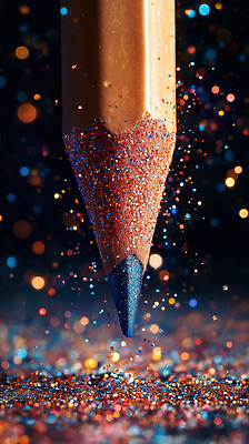 JPG 편집이미지 디자인 예술 컬러 백그라운드 조명 파란색 반짝임 연필 표현 작업 오브젝트 색감 창의성 편집실사 AI컴퓨터그래픽 AI콘텐츠 모션 학용품 필기구 CG 파일형식