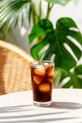 JPG 식물 편집이미지 여유 커피 음료 잎 탁자 휴식 여름 햇빛 얼음 카페 시원함 아이스커피 편집실사 AI포토 AI콘텐츠 자연요소 계절 감정 가구 컨셉 태양 상점 CG 파일형식