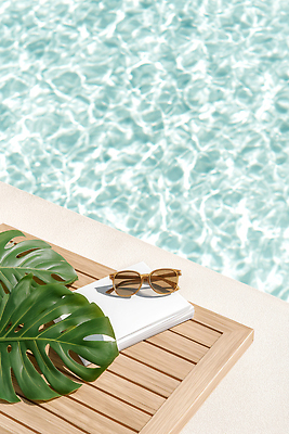 JPG 편집이미지 디자인 여유 자연 휴식 수영장 책 여름 선글라스 햇빛 평화 발코니 열대식물 차분 편집실사 AI포토 AI콘텐츠 식물 계절 감정 안경 컨셉 태양 CG 생태계 파일형식