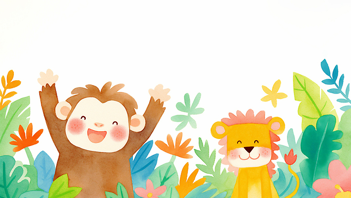 JPG 식물 동물 손 꽃 화초 컬러 일러스트 자연 놀이 열대 웃음 여름 친구 정원 기쁨 원숭이 사자 열대우림 즐거움 동산 애니메이션 국내일러스트 AI일러스트 AI콘텐츠 계절 감정 포유류 관계 표정 신체부위 숲 생태계 파일형식