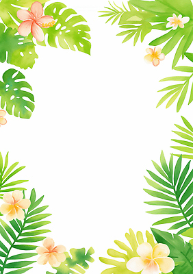 JPG 식물 디자인 꽃 백그라운드 잎 패턴 일러스트 자연 열대 수채화 장식 여름 테두리 그림 화사함 색감 생동감 국내일러스트 AI일러스트 AI콘텐츠 계절 컨셉 무늬 생태계 파일형식