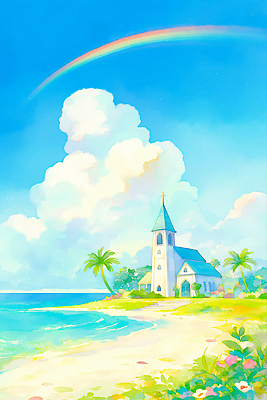 JPG 구름 파도 바다 여행 무지개 일러스트 자연 하늘 열대 풍경 해변 여름 파란색 교회 평화 일출 소리 투명 뷰티풀 국내일러스트 AI일러스트 AI콘텐츠 자연요소 계절 컬러 컨셉 종교건축 건물 노을 생태계 파일형식