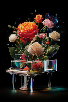 JPG 편집이미지 디자인 꽃 예술 컬러 백그라운드 그래픽 장식 투명 화려 피아노 조화 관상식물 뷰티풀 창의성 편집3D AI컴퓨터그래픽 AI콘텐츠 식물 컨셉 3D 건반악기 파일형식