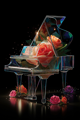 JPG 편집이미지 디자인 꽃 예술 음악 컬러 백그라운드 장식 장미 정원 투명 피아노 크리스탈 조화 뷰티풀 창의성 편집3D AI컴퓨터그래픽 AI콘텐츠 식물 문화예술 3D 건반악기 광석 파일형식