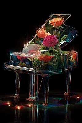 JPG 편집이미지 디자인 예술 음악 꽃무늬 조명 장식 빛 투명 화려 피아노 고급 감성 뷰티풀 편집3D AI컴퓨터그래픽 AI콘텐츠 꽃 컨셉 무늬 문화예술 3D 건반악기 파일형식