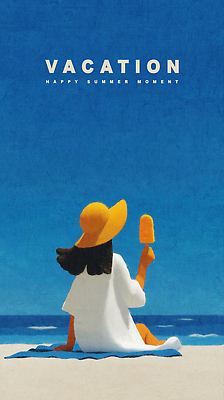 PSD 편집이미지 모자 여자 행복 여유 바다 하늘 날씨 휴가 휴식 아이스크림 따뜻함 해변 여름 산책 순간 이미지편집 잡화 계절 감정 컨셉 디저트 사람 파일형식