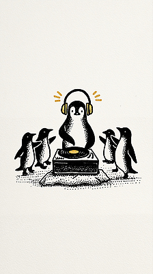 JPG 동물 여유 음악 일러스트 생명 친구 축제 헤드폰 소리 분위기 동료 즐거움 호기심 펭귄 음악회 턴테이블 국내일러스트 AI일러스트 AI콘텐츠 감정 음향기기 컨셉 관계 조류 문화예술 공연 파일형식