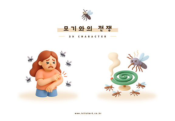 PSD 편집이미지 자연 3D캐릭터 소녀 여름 3D 도구 해충 벌레 걱정 예방 전쟁 애니메이션 가려움 모기 퇴치 편집3D 캐릭터 계절 여자 감정 어린이 곤충 컨셉 디지털합성 생태계 증상 파일형식