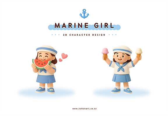 PSD 편집이미지 캐릭터 디자인 행복 바다 모션 아이스크림 수박 소녀 여름 3D 귀여움 만화 색감 편집3D 계절 여자 감정 어린이 컨셉 과일 디저트 디지털합성 파일형식