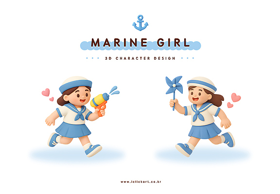 PSD 편집이미지 캐릭터 디자인 교복 어린이 바다 컬러 모션 표정 소녀 장난감 3D 귀여움 즐거움 애니메이션 편집3D 옷 여자 감정 컨셉 사람 디지털합성 파일형식
