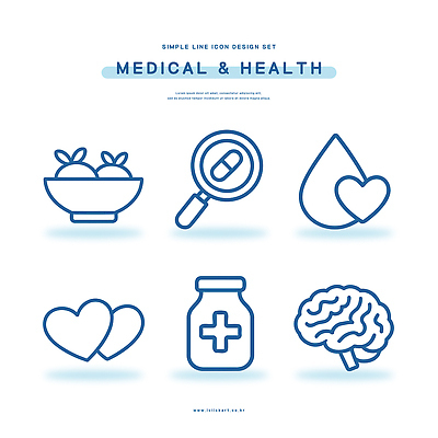아이콘 디자인 의학 건강 그래픽 세트 물방울 하트 심장 약병 사과 뇌 심플 확대경 2D아이콘 AI파일 모양 과일 약 장기_의학 병_담는 파일형식 벡터