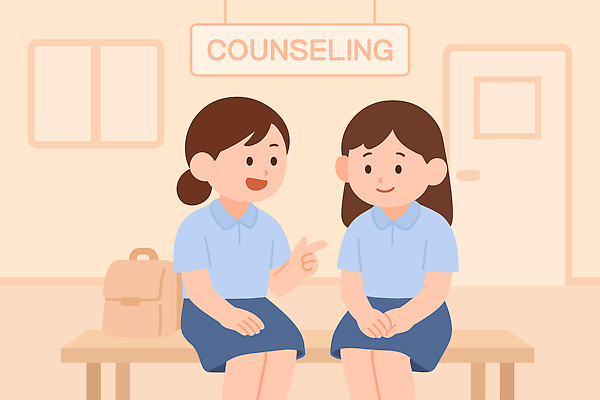 학생 교육 감정 어린이 일러스트 학교 이야기 대화 친구 학습 성장 도움 체험 편안함 상담 소통 상담실 의사소통 이해 지원 국내일러스트 AI파일 컨셉 관계 말하기 사람 감각 파일형식 벡터